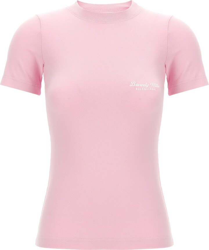 Tシャツ・カットソー BALENCIAGA Women Tunic Tops 700716 809122 TRVL5 9568 PINK Balenciaga Pink Cotton Logo T-Shirt L | eBay