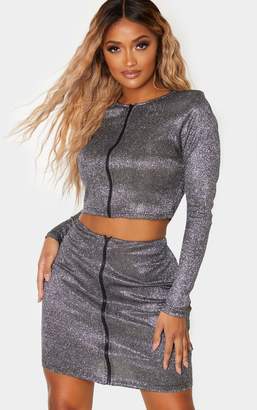 PrettyLittleThing Shape Black Glitter Zip Front Bodycon Skirt