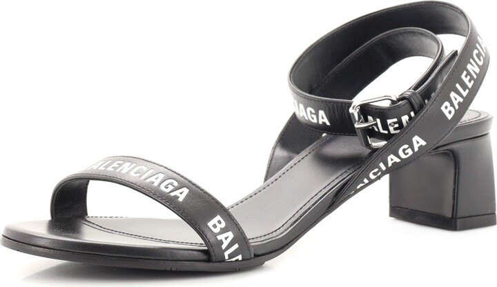 Balenciaga Women's Allover Logo Ankle Strap Heeled Sandals Printed Leather  40 - ShopStyle