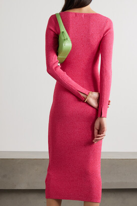 Ganni Ribbed Stretch-knit Midi Dress - Magenta