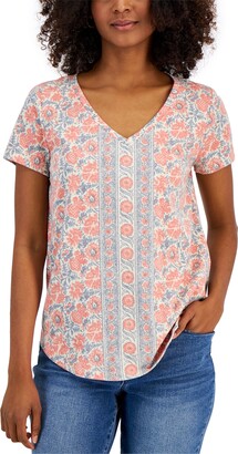 Style&Co. Style & Co Petite Vintage-Print V-Neck Perfect T-Shirt, Created  for Macy's - ShopStyle