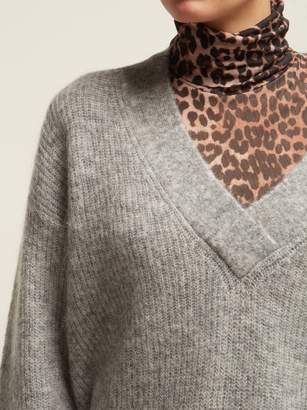Ganni Callahan V-neck Mohair-blend Sweater - Womens - Light Grey