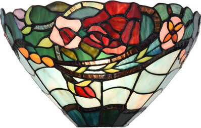 Bloomsbury Market Tiffany Style Stained Glass Wall Sconce Lamp With Rose Flower Design For Home Decor