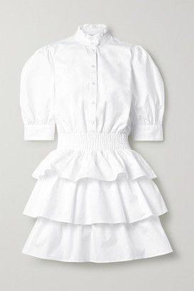 MICHAEL Michael Kors Tiered Shirred Cotton-poplin Mini Dress - White
