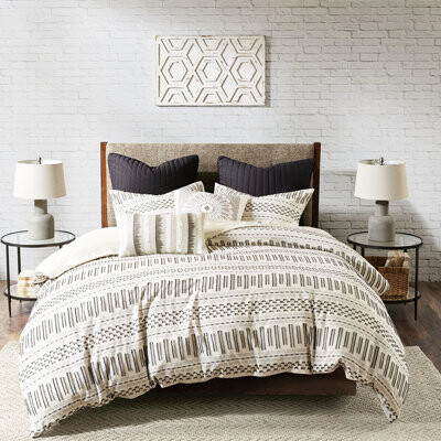 IntrospectiveIncline 100% Cotton Bedding - Charcoal Button Closure 4 Corners Tied Comfy Duvet With Charcoal Details Cotton Button Corner Ties Bedroom