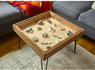 25x25" Rustic Display Table With Removable Glass Top