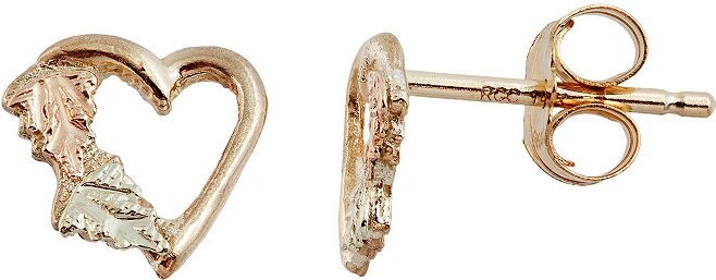 Black Hills Gold Tri Tone Leaf Heart Stud Earrings
