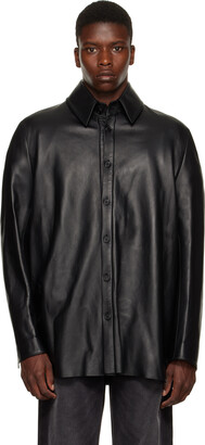 we11done Black Button-Up Leather Jacket