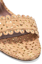 Thumbnail for your product : Tabitha Simmons Leticia Perforated Cork And Leather Sandals - Beige