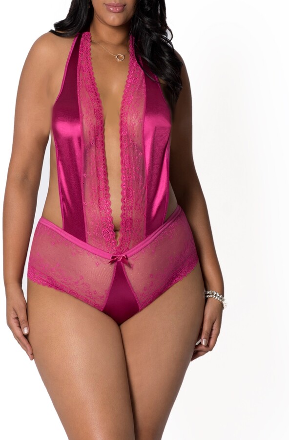 iCollection Scarlett Plus Size Sexy Halter Lingerie Teddy not for the Timid  Elegant Satin Neck Tie and Cheeky Lace - ShopStyle