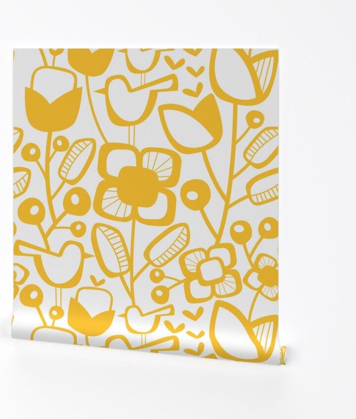 Scandi Wallpaper - Jumbo Scandinavian Garden By Mariana Valladares Yellow Flowers Removable Self Adhesive Roll By Spoonflower