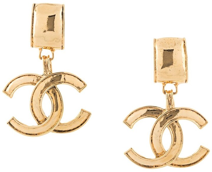 Chanel Pre Owned 1994 Jumbo CC dangle clip-on earrings - ShopStyle