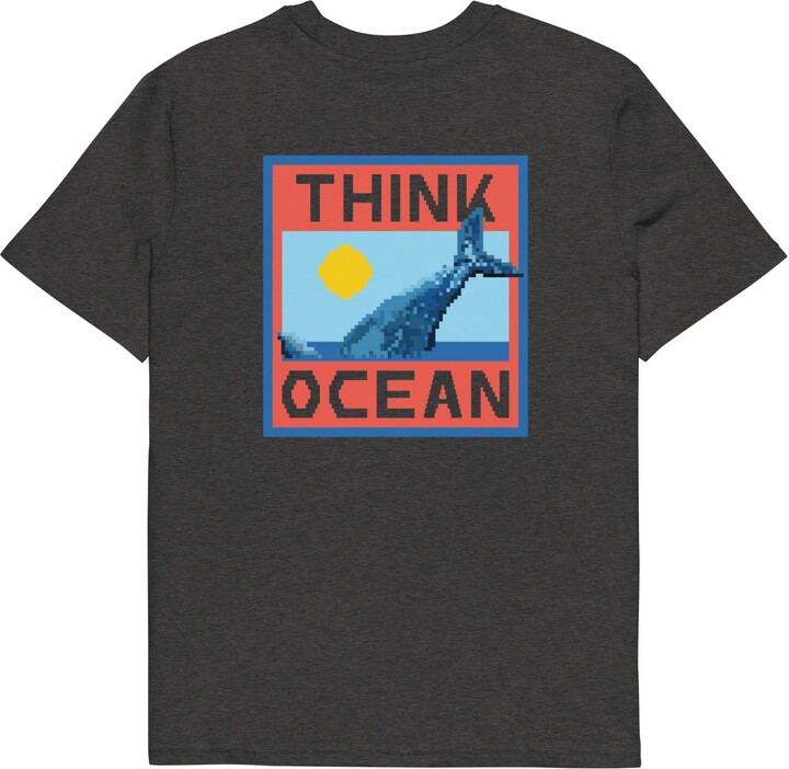 Anchor & Crew Heather Black Think Ocean Whale Pixel Art Organic Cotton T-Shirt - Women