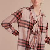 Thumbnail for your product : Burberry Check Tie Neck Cotton Shirt
