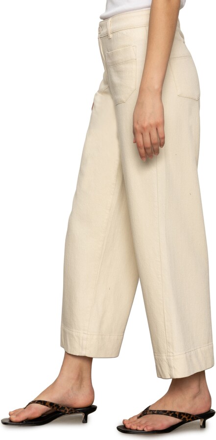 Soft Marine High Waist Wide Leg Crop Cotton Pants