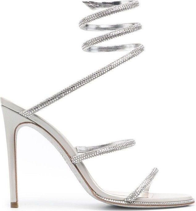 Rene Caovilla Embellished Spiral Strap Heeled Sandals - ShopStyle