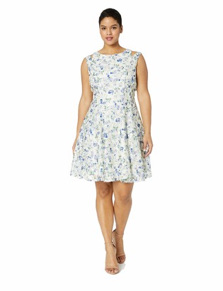 Gabby Skye Women's Plus Size Floral Printed Lace Fit and Flare Dress