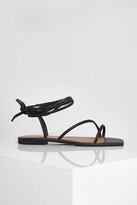 Thumbnail for your product : boohoo Leather Square Toe Wrap Up Sandals