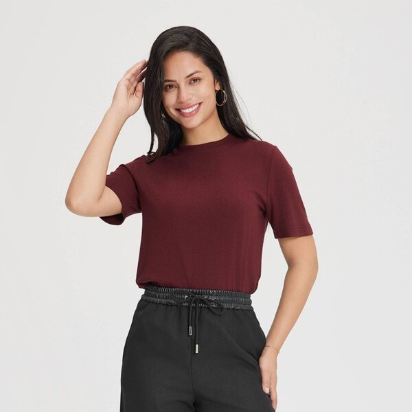 A New Day Women'sShortSleeveWool-BlendT-Shirt-ANewDay™BurgundyS