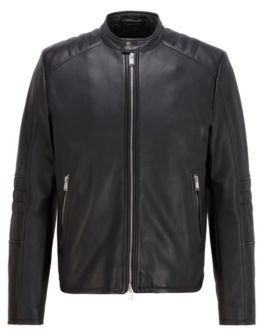 HUGO BOSS Slim Fit Blouson Style Quilted Jacket In Waxed Leather ...