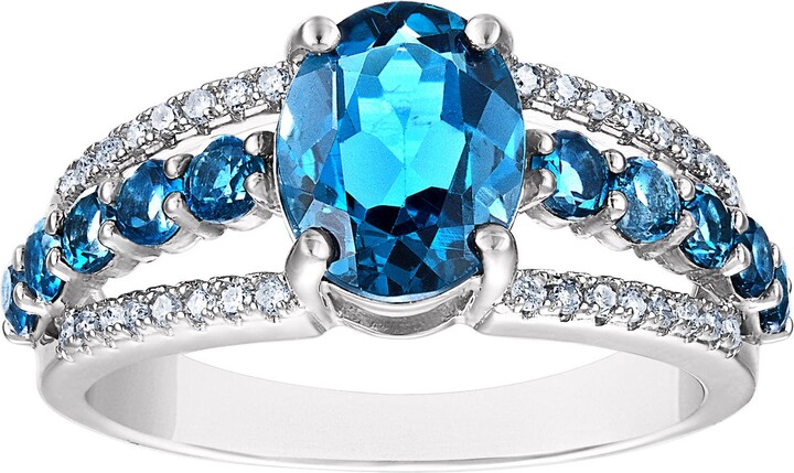FZN Sterling Silver Diamond & London Blue Topaz Ring