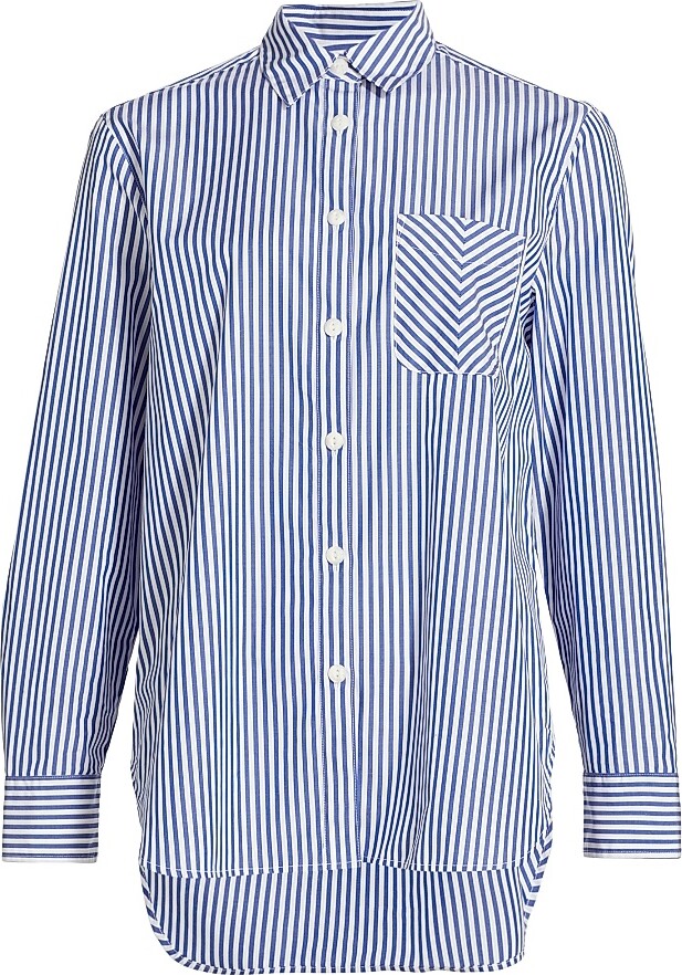 Rag & Bone Women's Maxine Cotton Poplin Striped Shirt - Blue Stripe - Size XXS