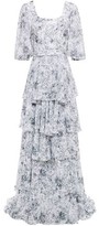 Thumbnail for your product : Costarellos Tiered Belted Printed Georgette Gown