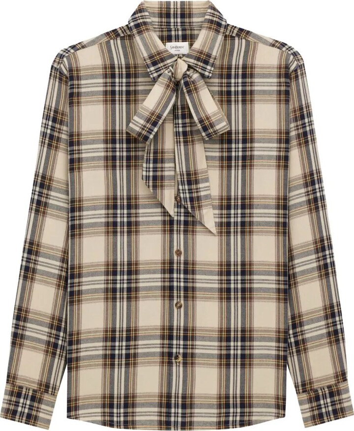 Saint Laurent Cassandre LavalliÈRe Shirt In Cotton Tartan