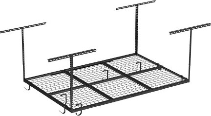 FLEXIMOUNTS OHK46B-E 4'x6' Overhead Garage Storage Ceiling Storage Rack with 8 Accessory Hooks Black: Steel Tote Rack, 450 lb Capacity