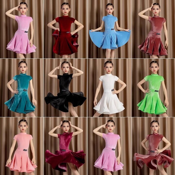 UHYTGF Child Ballroom Dance Competition Dresses Girls Velvet Salsa Tango Samba Rumba Dance Latin Dress Kids Dance Clothes Performances
