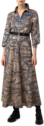 Akris Wool Mousseline Map-Print A-Line Dress