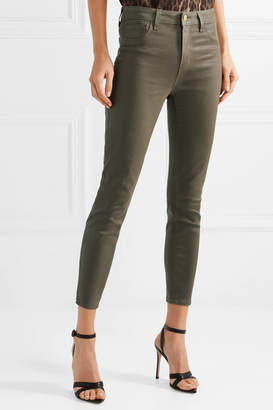 L'Agence Margot Cropped Coated High-rise Skinny Jeans - Army green