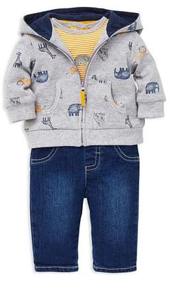 Little Me Girls' Jungle Animal-Print Hoodie, Striped Elephant Bodysuit & Jeans Set - Baby