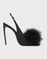 Thumbnail for your product : Saint Laurent Mae Feather Slingback Cocktail Sandals