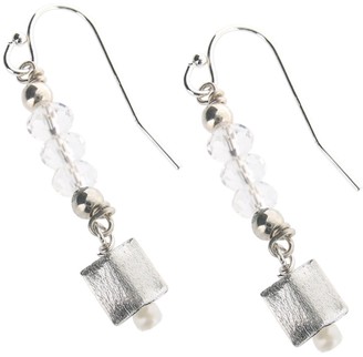 Earth Sterling Clear Glass Bead Earrings with Square Drops
