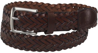 French Connection Mens Plaited Leather Belt With Pop Edge Dark Brown