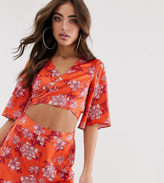 House Of Stars House of Stars wrap top with kimono sleeve in floral co-ord
