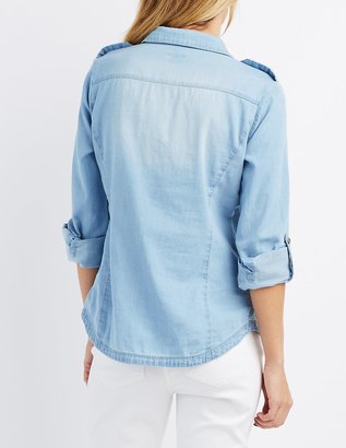 Charlotte Russe Chambray Button-Up Pocket Shirt