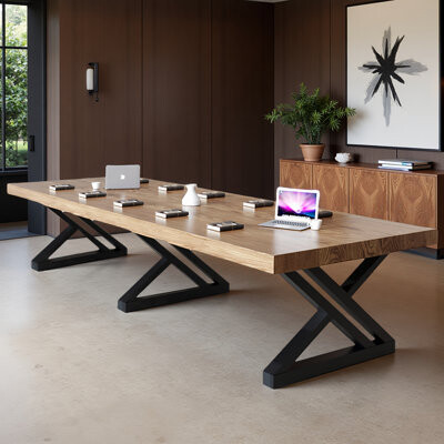 17 Stories Modern walnut solid wood rectangular dining table