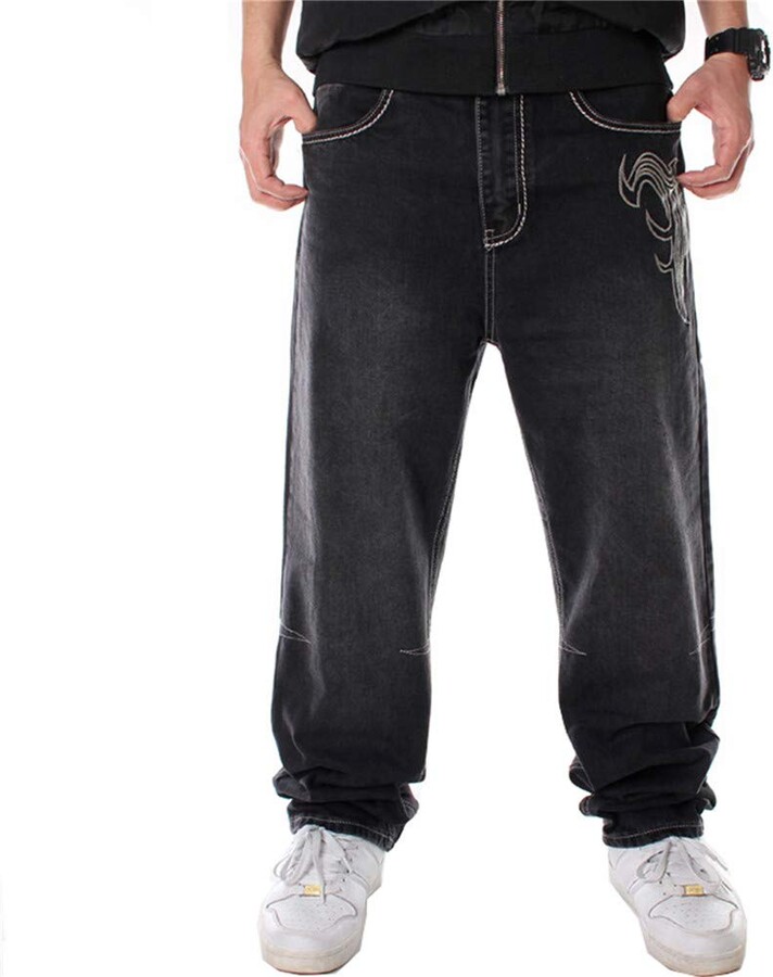 LUOBANIU Men's Vintage Hip Hop Style Baggy Jeans Denim Loose Fit Dance  Skateboard Pant 1798 Black 32 - ShopStyle