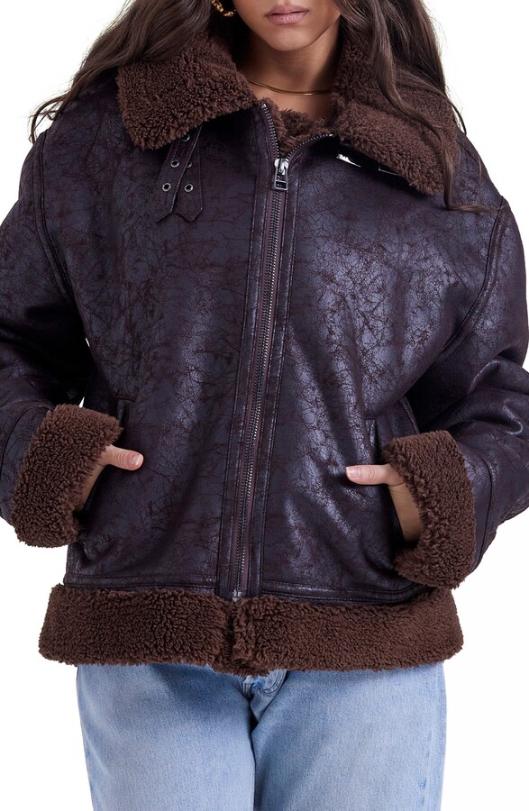 Brown Leather Shearling Bomber Jacket | ShopStyle