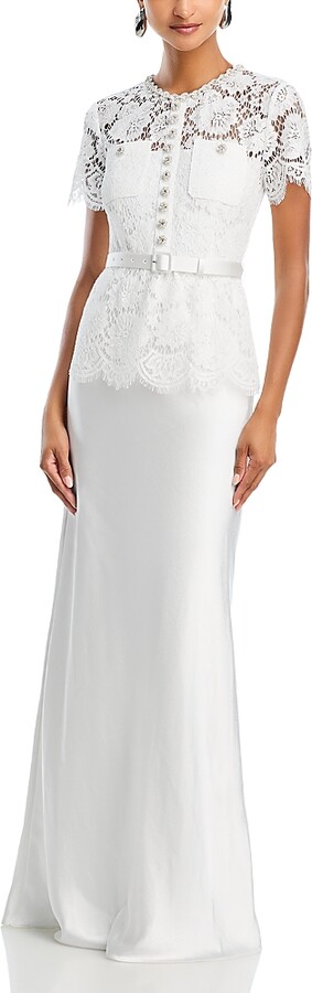 Self-Portrait White Lace Satin Maxi Dress