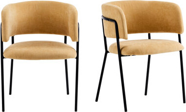 Latitude Run Yellow Of 2 Modern Upholstered Arm Dining Chairs - Stylish And  Metal Legs 22.18 Wide 22.83 Deep 30 High For Decorations Comfortable Seating Slee
