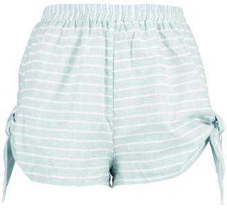 boohoo Petite Linen Look Stripe Bow Shorts