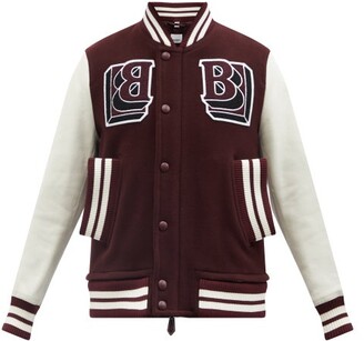 Burberry Logo-patch Leather-trim Wool-blend Varsity Jacket - Red
