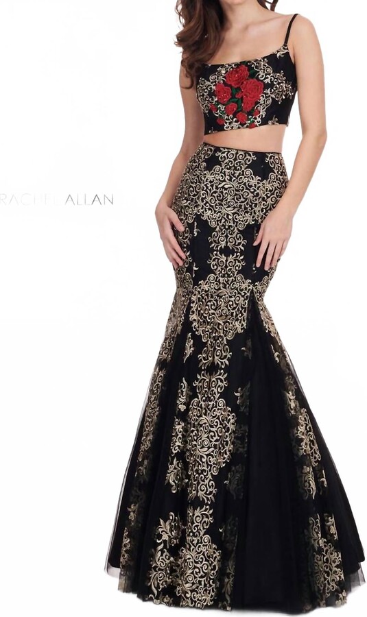 RACHEL ALLAN Two-Piece Long Mermaid Gown In Black