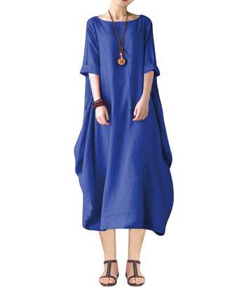 BIUBIU Women's Plus Size Linen Cotton d Tunic Batwing Kaftans Maxi Dress S