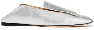 Sergio Rossi Sr1 Embellished Cracked Patent-leather And Suede Collapsible-heel Loafers