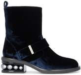 Thumbnail for your product : Nicholas Kirkwood Blue Velvet Casati Pearl Biker boots