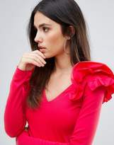Thumbnail for your product : Club L V Neck Frill Detailed Shoulder Top